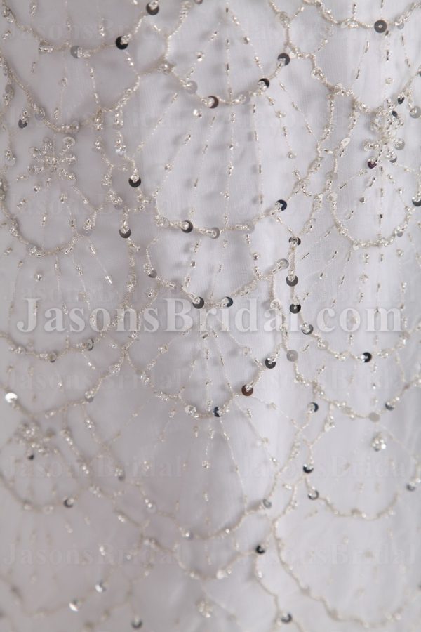 Fit-and-Flare Sweetheart Ruched Bodice Beaded Sequins Embellished Sweep Train Tulle Wedding Dresses