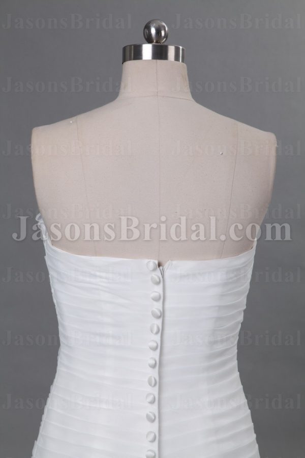 Mermaid Frilled Strapless Neckine Adorned Flower Asymmetrical Ruched Sweep Train Ruffled Organza over Satin Wedding Dresses