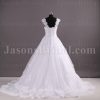 Ball Gown Cap Sleeves Scalloped Neckline Crossed Ruched Belts Sweep Train Tulle Lace Wedding Dresses