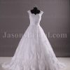 Ball Gown Cap Sleeves Scalloped Neckline Crossed Ruched Belts Sweep Train Tulle Lace Wedding Dresses