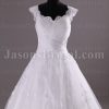 Ball Gown Cap Sleeves Scalloped Neckline Crossed Ruched Belts Sweep Train Tulle Lace Wedding Dresses