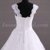 Ball Gown Cap Sleeves Scalloped Neckline Crossed Ruched Belts Sweep Train Tulle Lace Wedding Dresses