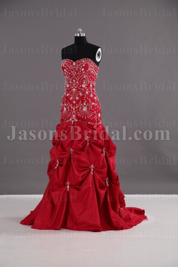 Mermaid Sweetheart Beaded Embroidered Sweep Train Tucked Taffeta Wedding Dresses