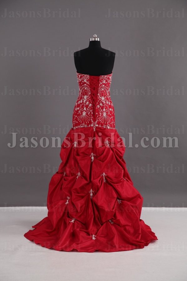 Mermaid Sweetheart Beaded Embroidered Sweep Train Tucked Taffeta Wedding Dresses
