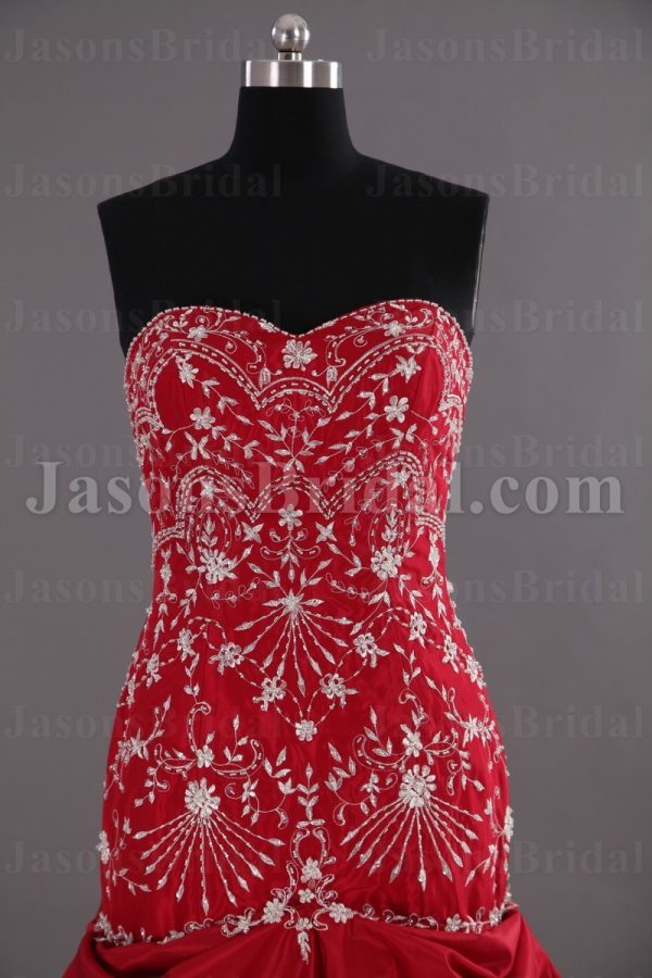 Mermaid Sweetheart Beaded Embroidered Sweep Train Tucked Taffeta Wedding Dresses