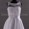 A-line Sleeveless Illusion Scalloped Neckline Lace Bodice Beaded Ribbon Keyhole Back Sweep Train Pleated Satin Wedding Dresses