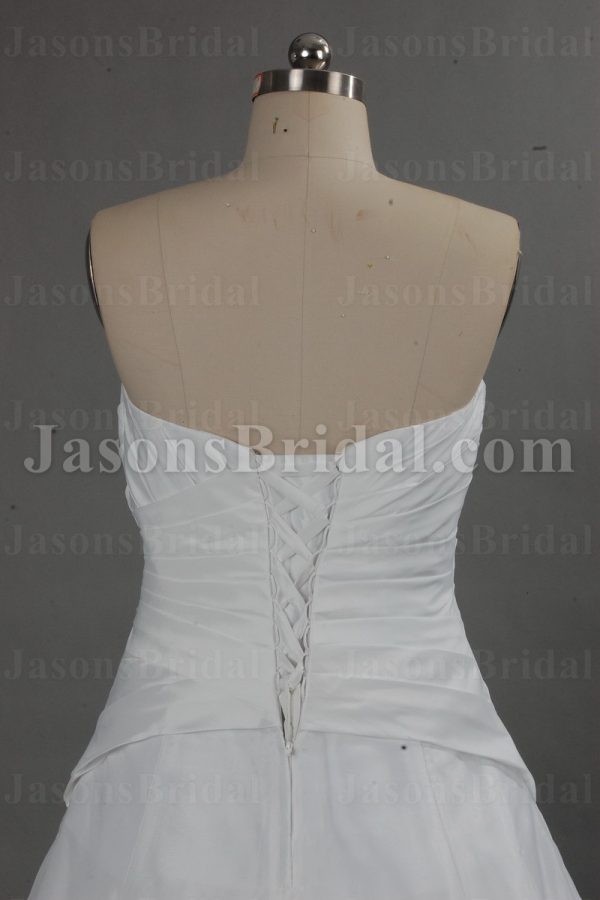 Ball Gown Strapless Asymmetrical Ruched Adorned Flowers Appliques Chapel Train Organza over Satin Wedding Dresses