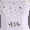 A-line Scalloped Strapless Beaded Appliques Jeweled Ruched Adorned Flowers Chapel Train Organza over Satin Wedding Dresses