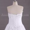 A-line Scalloped Strapless Beaded Appliques Jeweled Ruched Adorned Flowers Chapel Train Organza over Satin Wedding Dresses