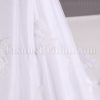 A-line Scalloped Strapless Beaded Appliques Jeweled Ruched Adorned Flowers Chapel Train Organza over Satin Wedding Dresses