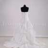Fit-and-Flare Sweetheart Asymmetrical Ruched Adorned Flower Strapless Chapel Train Bustled Taffeta Wedding Dresses