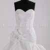 Fit-and-Flare Sweetheart Asymmetrical Ruched Adorned Flower Strapless Chapel Train Bustled Taffeta Wedding Dresses