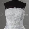 A-line Scalloped Strapless Beaded Appliques Jeweled Ruched Belt Chapel Train Pleated Satin Wedding Dresses