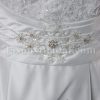 A-line Scalloped Strapless Beaded Appliques Jeweled Ruched Belt Chapel Train Pleated Satin Wedding Dresses