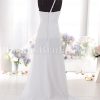 Empire Spaghetti One-shoulder Ruched Bodice Jeweled Sweep Train Chiffon Wedding Dresses