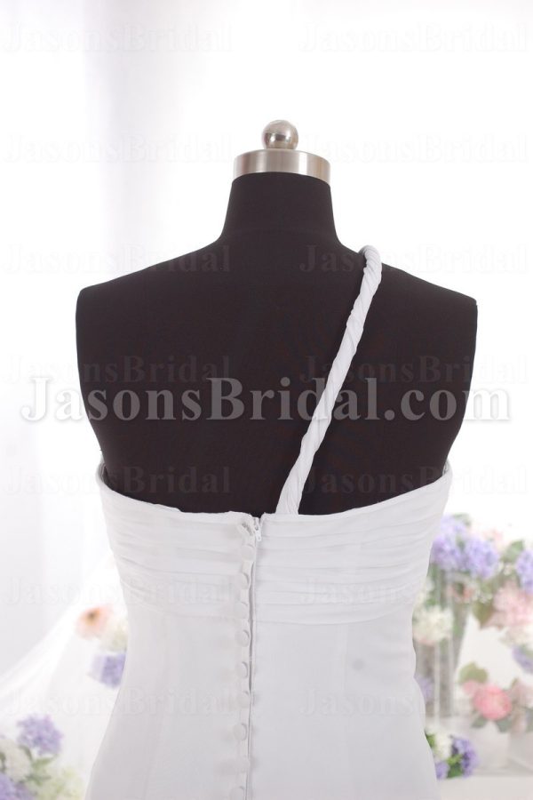 Empire Spaghetti One-shoulder Ruched Bodice Jeweled Sweep Train Chiffon Wedding Dresses