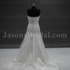 Fit-and-Flare Scalloped Strapless Beaded Allover Appliques Ribbon Sweep Train Lace Tulle over Satin Wedding Dresses