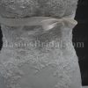 Fit-and-Flare Scalloped Strapless Beaded Allover Appliques Ribbon Sweep Train Lace Tulle over Satin Wedding Dresses