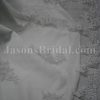 Fit-and-Flare Scalloped Strapless Beaded Allover Appliques Ribbon Sweep Train Lace Tulle over Satin Wedding Dresses