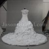 Stunning Ball Gown Queen Anne V-neck Allover Lace Adorned Flowers Chapel Train Draped Bustled Satin Wedding Dresses