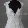 Stunning Ball Gown Queen Anne V-neck Allover Lace Adorned Flowers Chapel Train Draped Bustled Satin Wedding Dresses