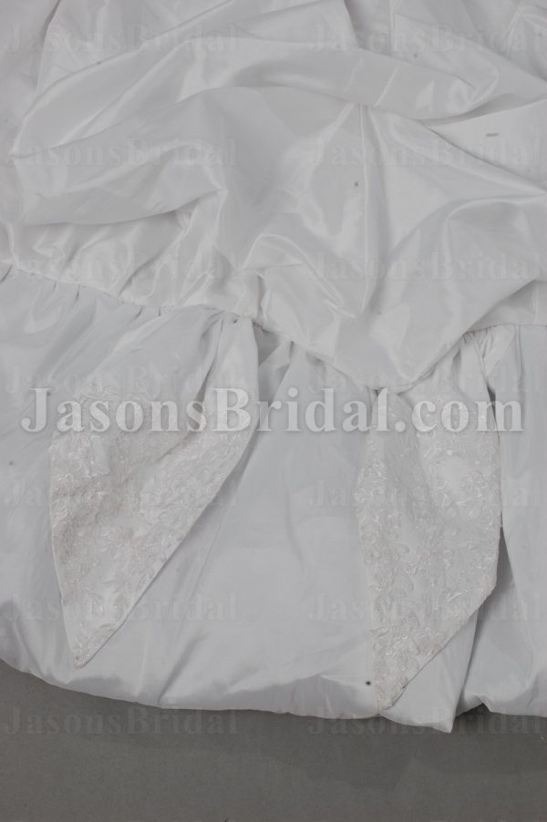 Stunning Ball Gown Queen Anne V-neck Allover Lace Adorned Flowers Chapel Train Draped Bustled Satin Wedding Dresses