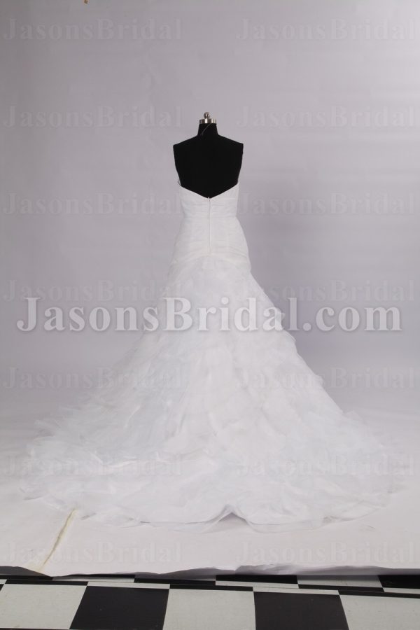 Fit-and-Flare Sweetheart Ruched Bodice Chapel Train Asymmetrical Layered Organza Wedding Dresses