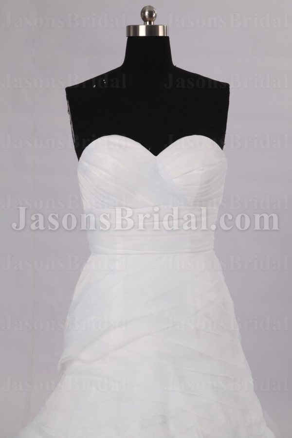 Fit-and-Flare Sweetheart Ruched Bodice Chapel Train Asymmetrical Layered Organza Wedding Dresses
