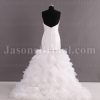 Trumpet Sweetheart Asymmetrical Ruched Jeweled Beaded Sweep Train Layered Ruffled Organza Wedding Dresses