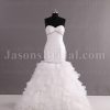 Trumpet Sweetheart Asymmetrical Ruched Jeweled Beaded Sweep Train Layered Ruffled Organza Wedding Dresses